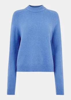 Blue Wool Textured Crew Neck Knit