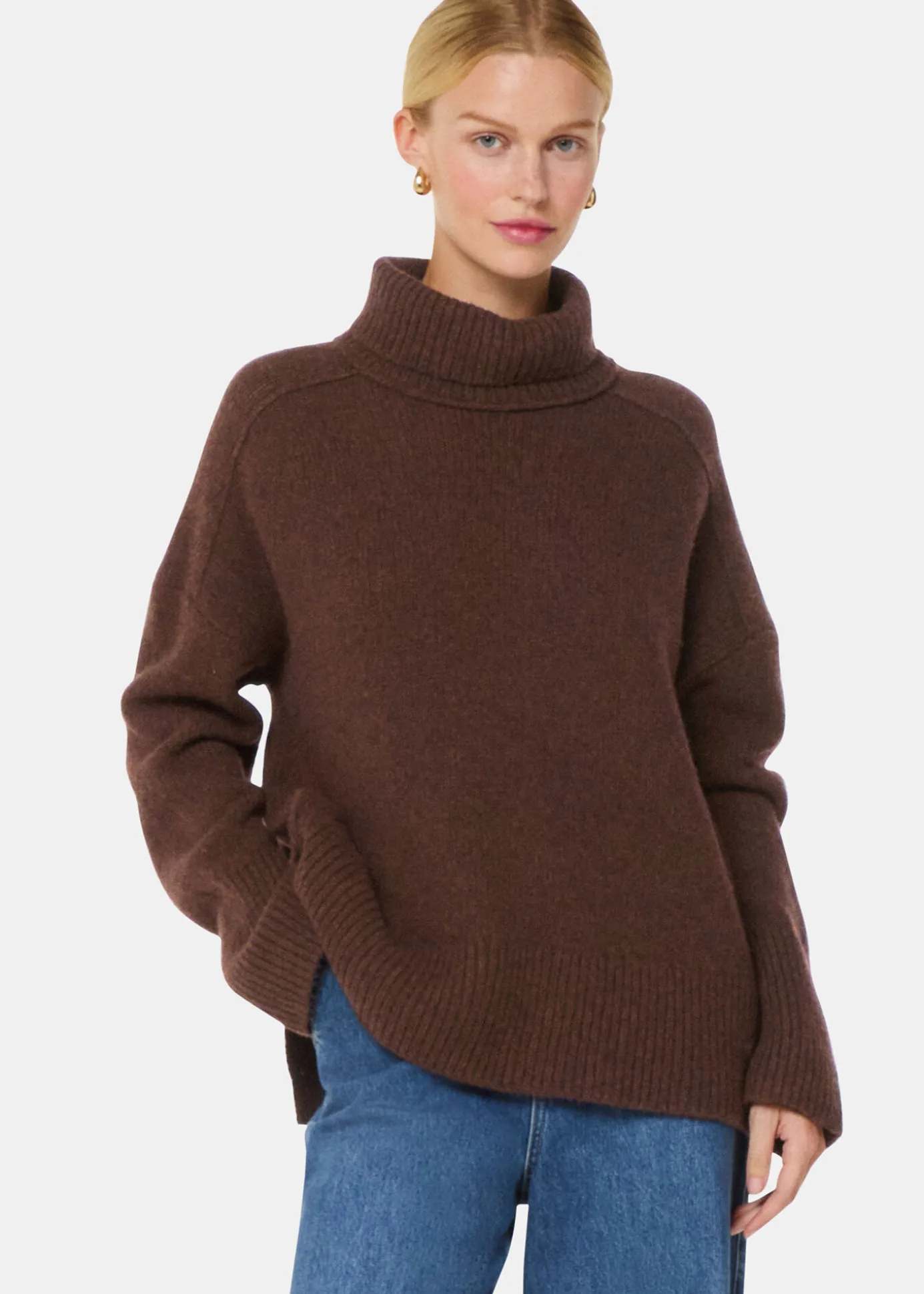 Brown Wool Roll Neck Knit