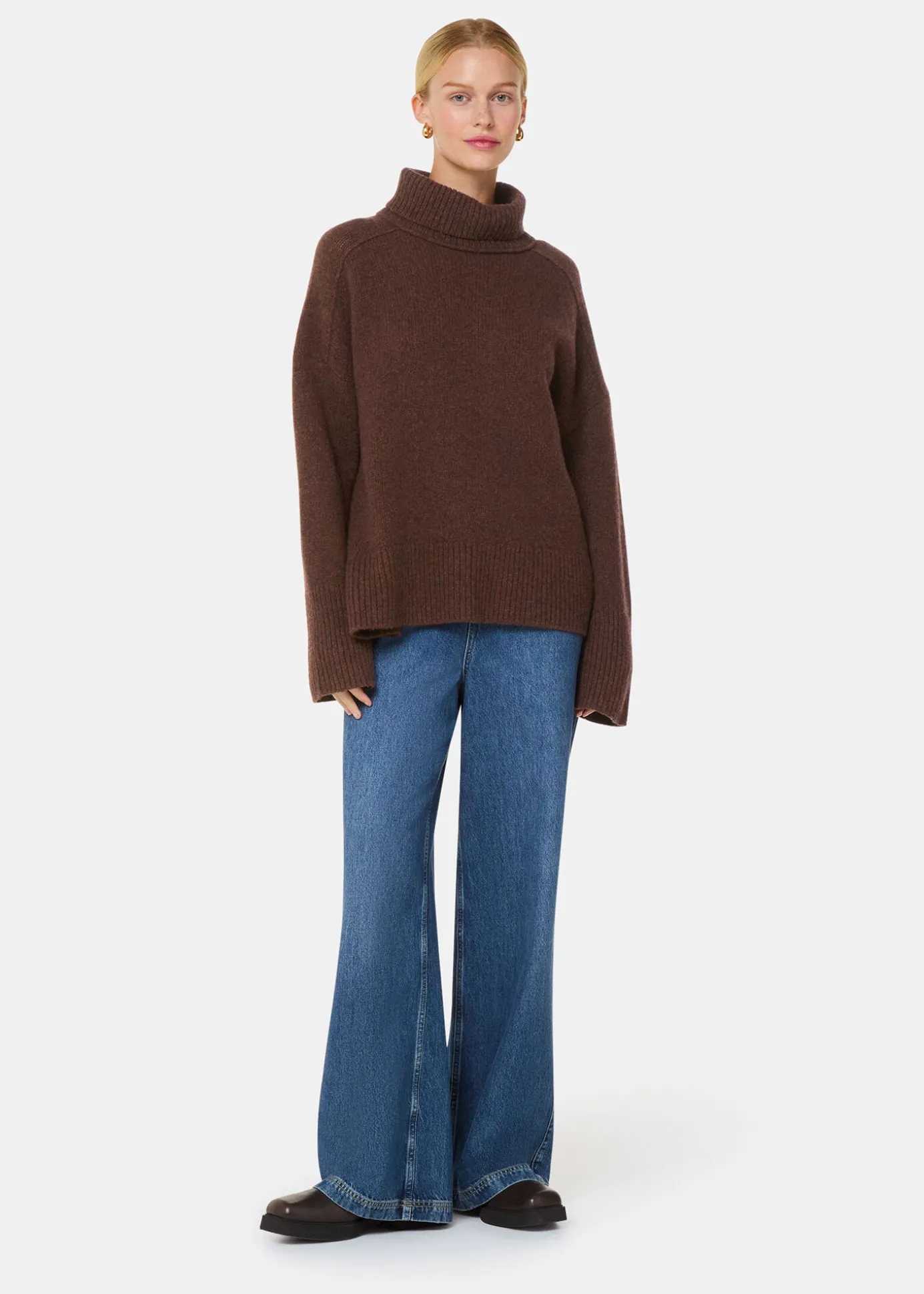 Brown Wool Roll Neck Knit