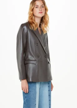 Burgundy Aliza Waisted Leather Blazer