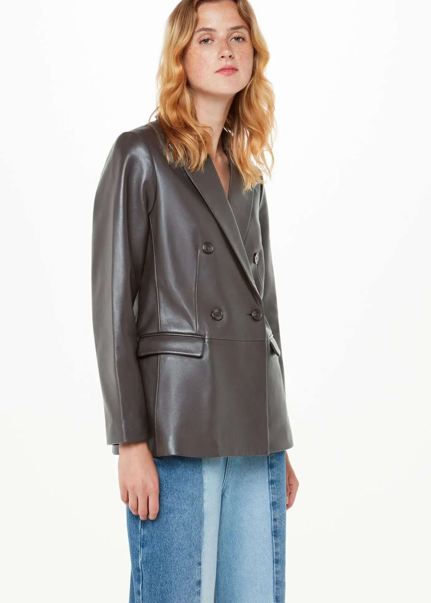 Burgundy Aliza Waisted Leather Blazer