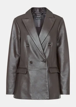 Burgundy Aliza Waisted Leather Blazer