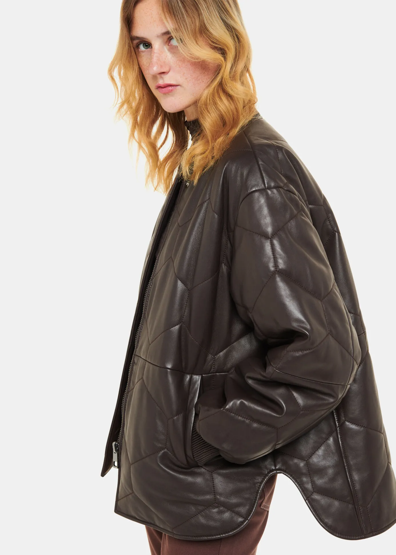 Burgundy Cleo Leather Quilted Jacket