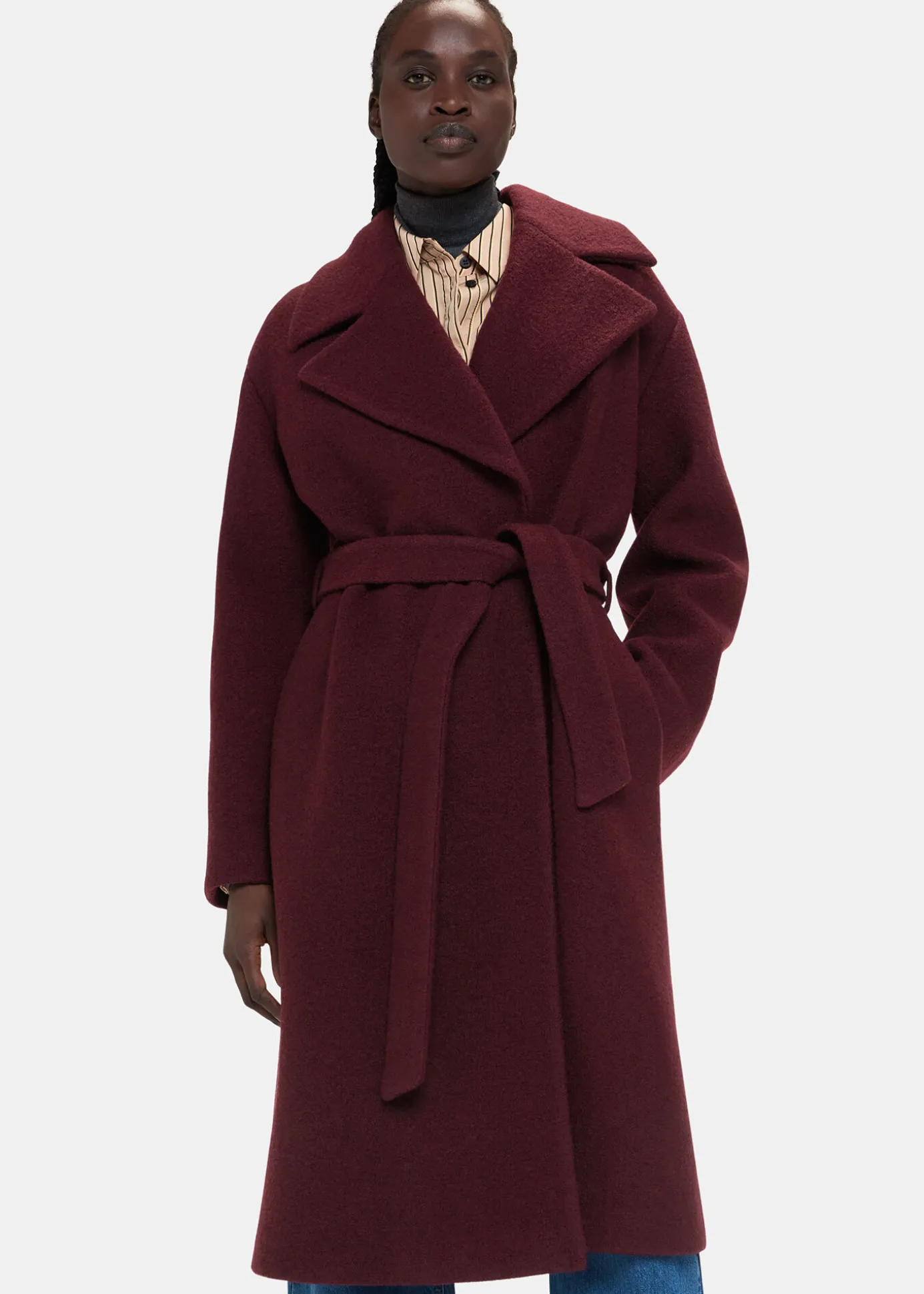 Burgundy Lorna Wrap Wool Coat