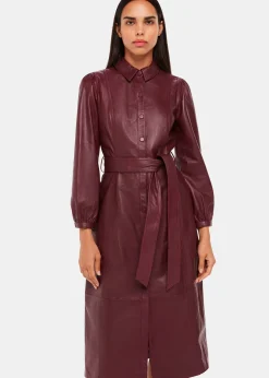Burgundy Phoebe Leather Shirt Dress
