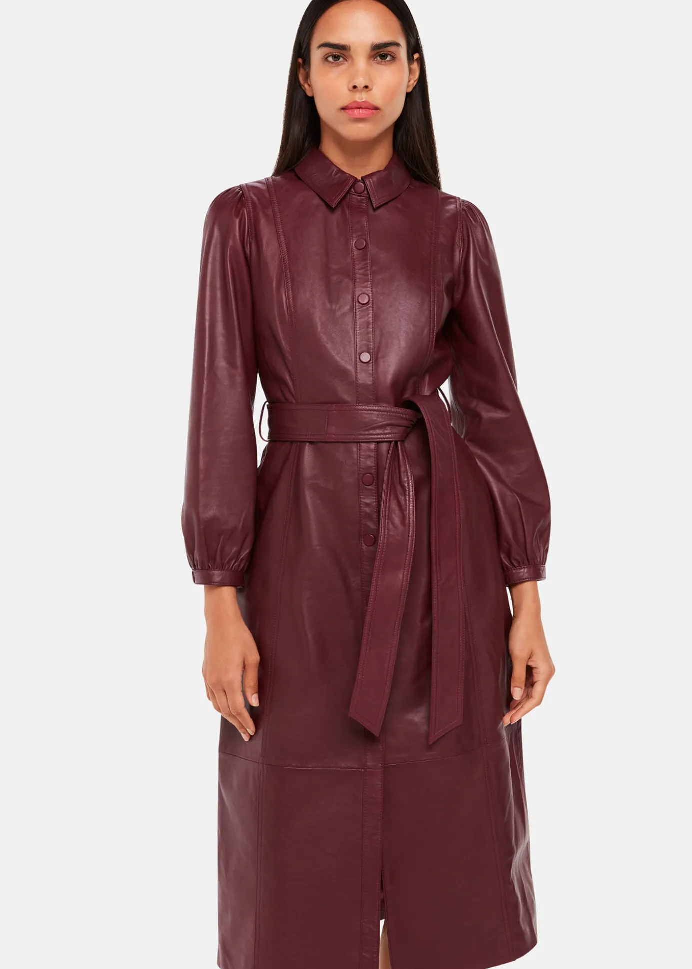 Burgundy Phoebe Leather Shirt Dress