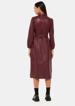 Burgundy Phoebe Leather Shirt Dress