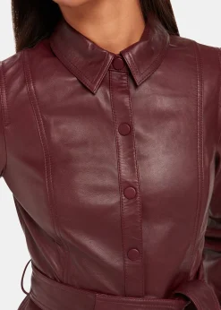 Burgundy Phoebe Leather Shirt Dress