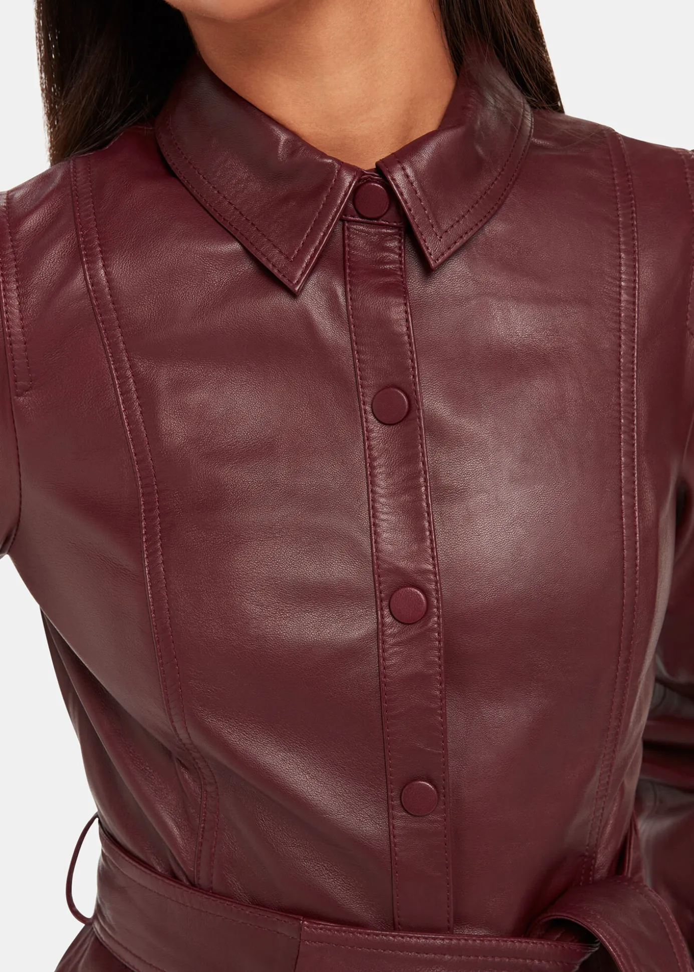 Burgundy Phoebe Leather Shirt Dress