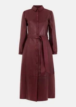 Burgundy Phoebe Leather Shirt Dress