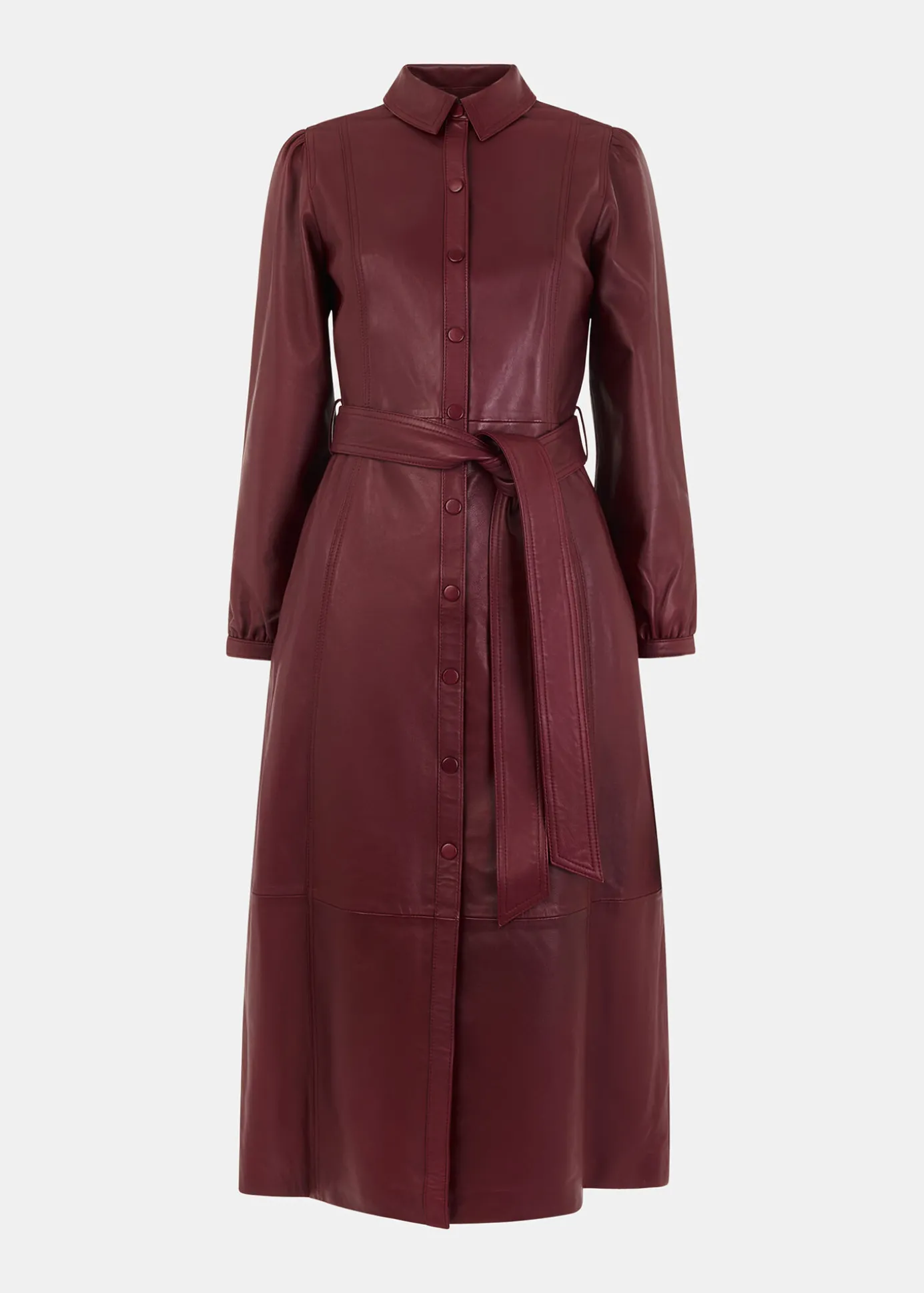 Burgundy Phoebe Leather Shirt Dress