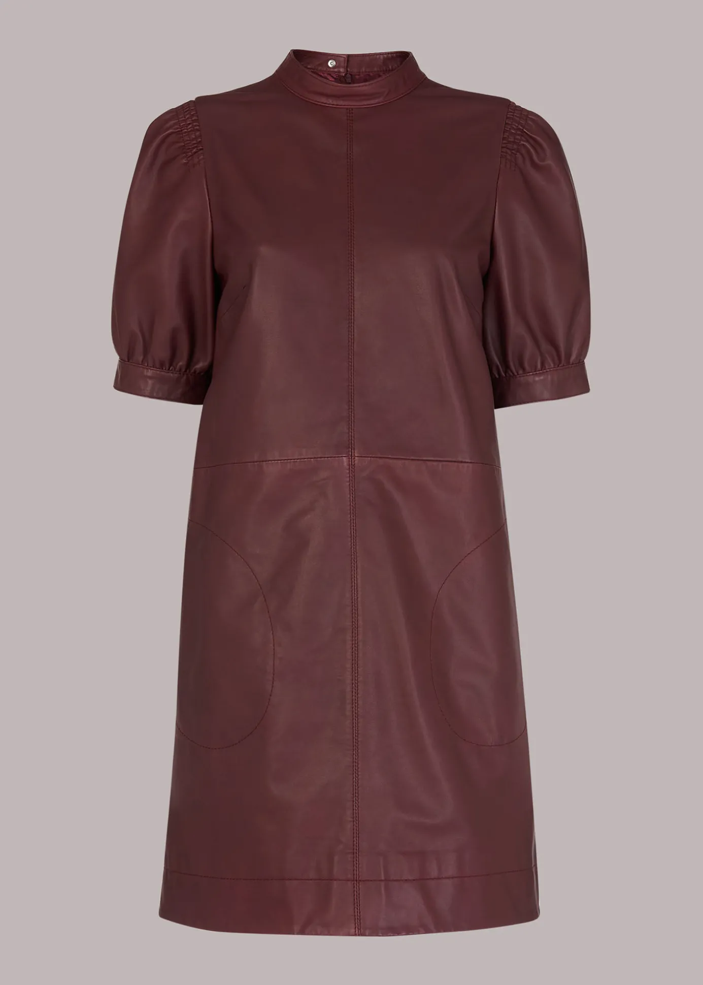 Burgundy Puff Sleeve Leather Dress