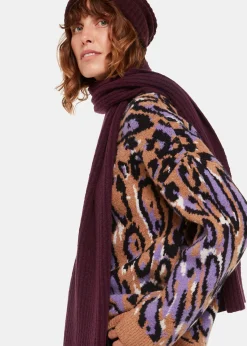 Burgundy Wool Mix Rib Scarf