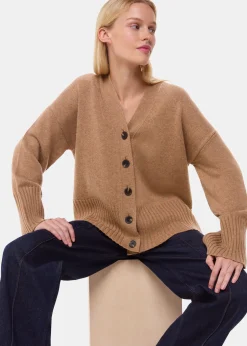 Camel Cashmere Blend Ribbed Cardigan