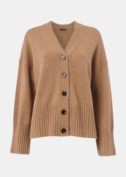 Camel Cashmere Blend Ribbed Cardigan