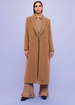 Camel Textured Wool Blend Coat