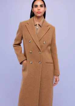 Camel Textured Wool Blend Coat
