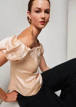 Champagne Julia Bardot Frill Sleeve Top