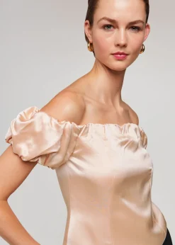 Champagne Julia Bardot Frill Sleeve Top