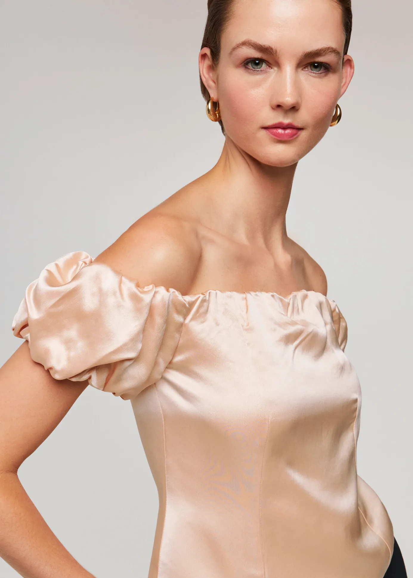 Champagne Julia Bardot Frill Sleeve Top