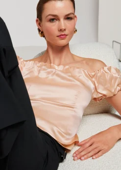 Champagne Julia Bardot Frill Sleeve Top