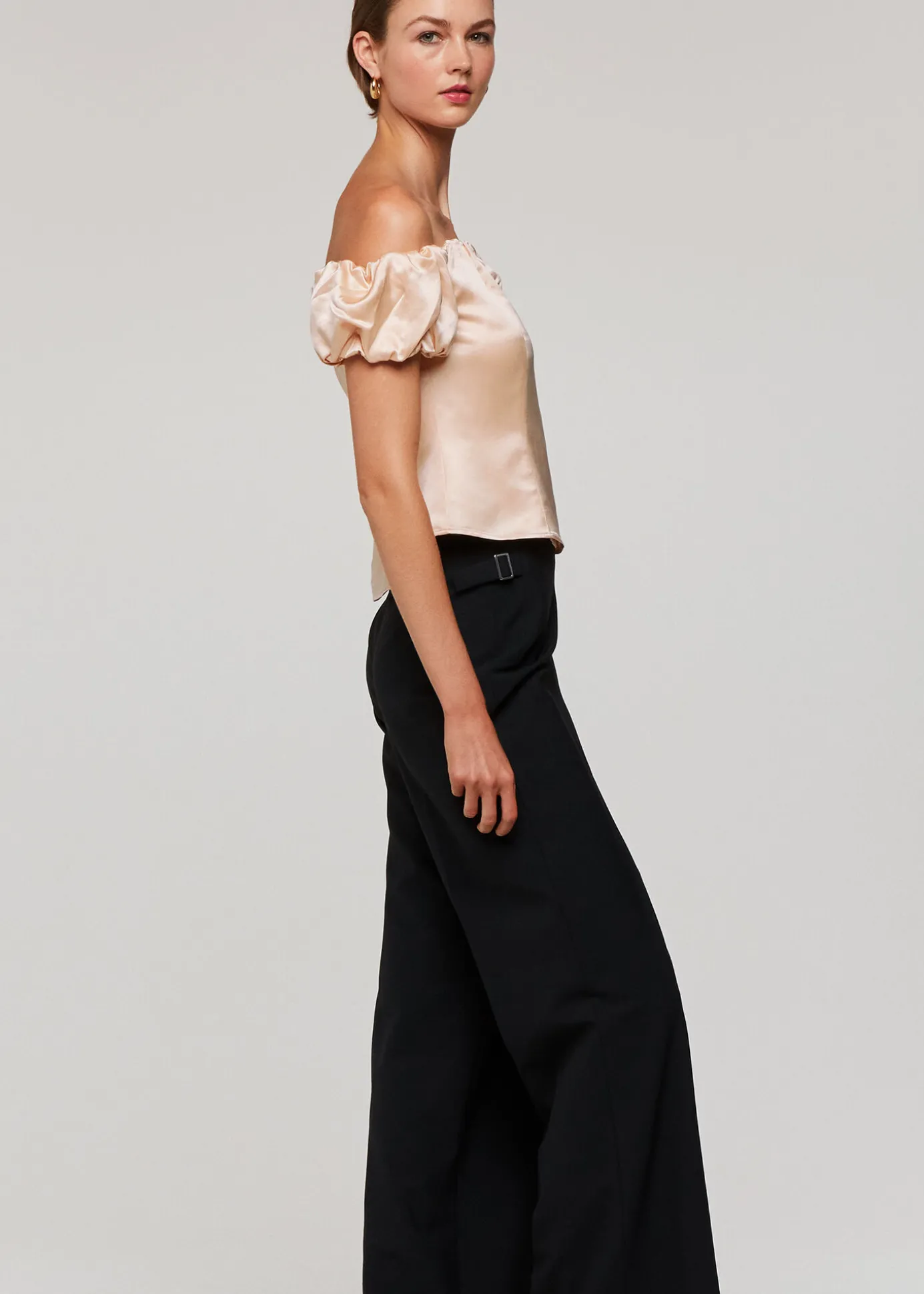Champagne Julia Bardot Frill Sleeve Top