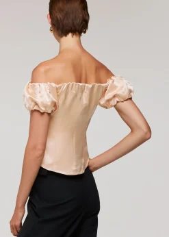 Champagne Julia Bardot Frill Sleeve Top