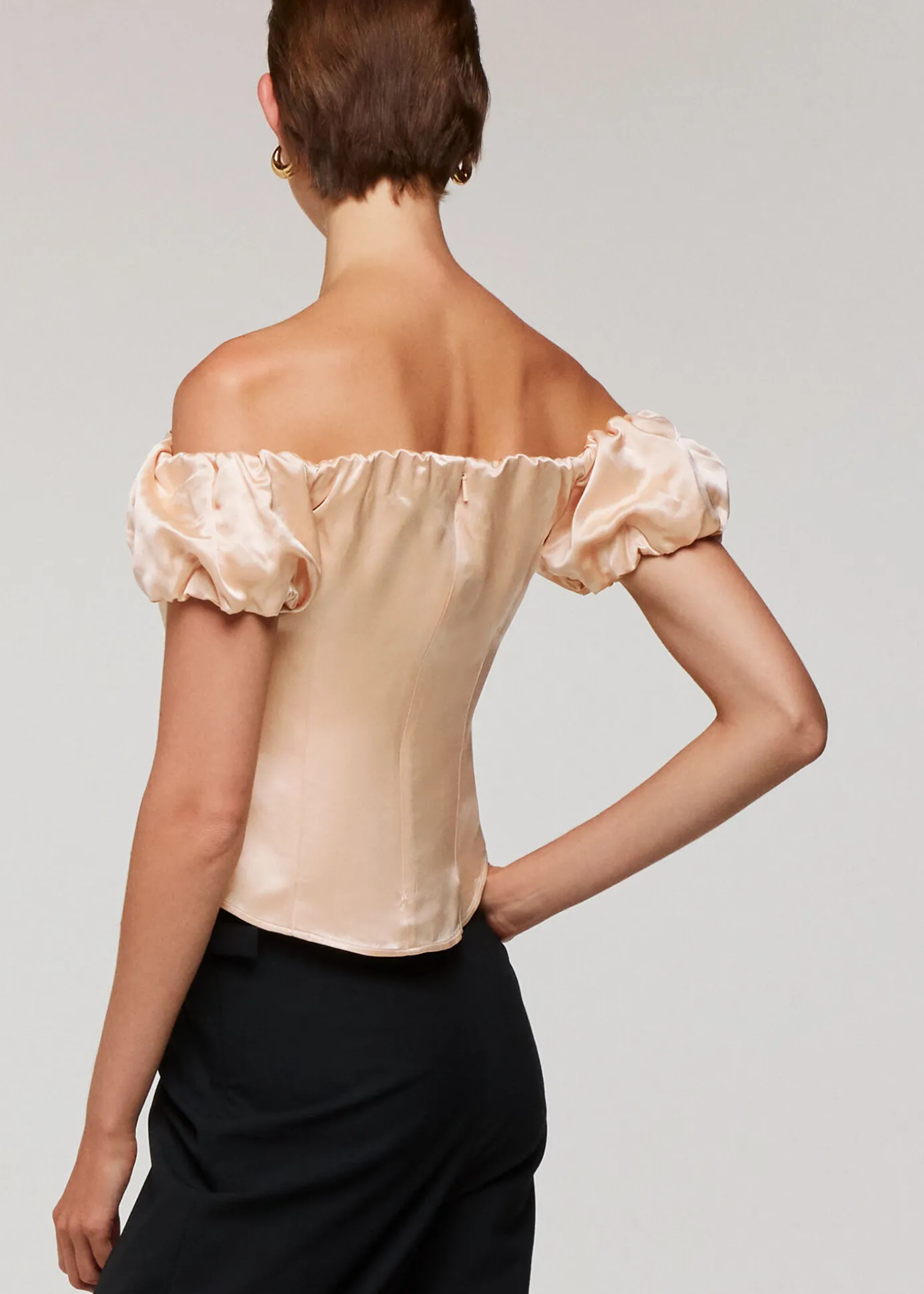 Champagne Julia Bardot Frill Sleeve Top