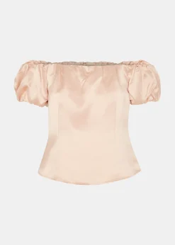 Champagne Julia Bardot Frill Sleeve Top