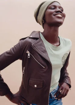 Chocolate Agnes Pocket Leather Jacket