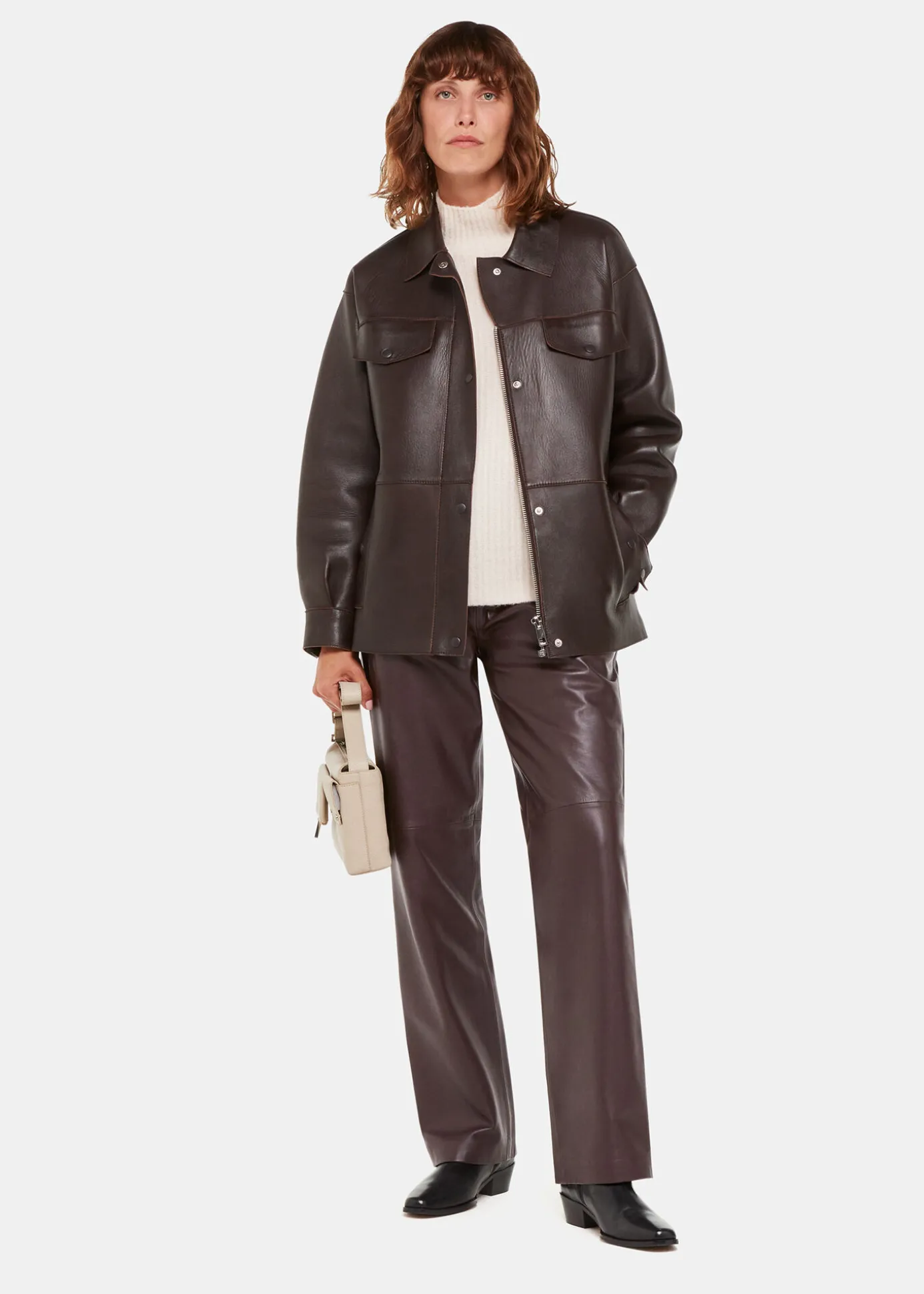 Chocolate Flat Front Leather Trousers