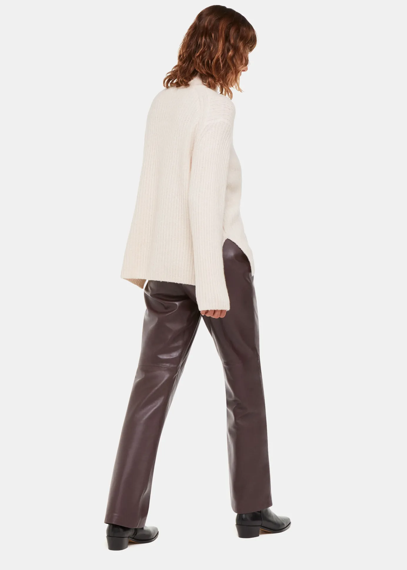 Chocolate Flat Front Leather Trousers