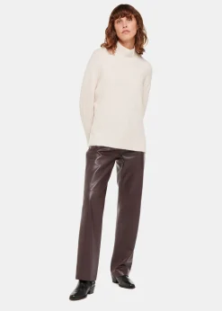 Chocolate Flat Front Leather Trousers