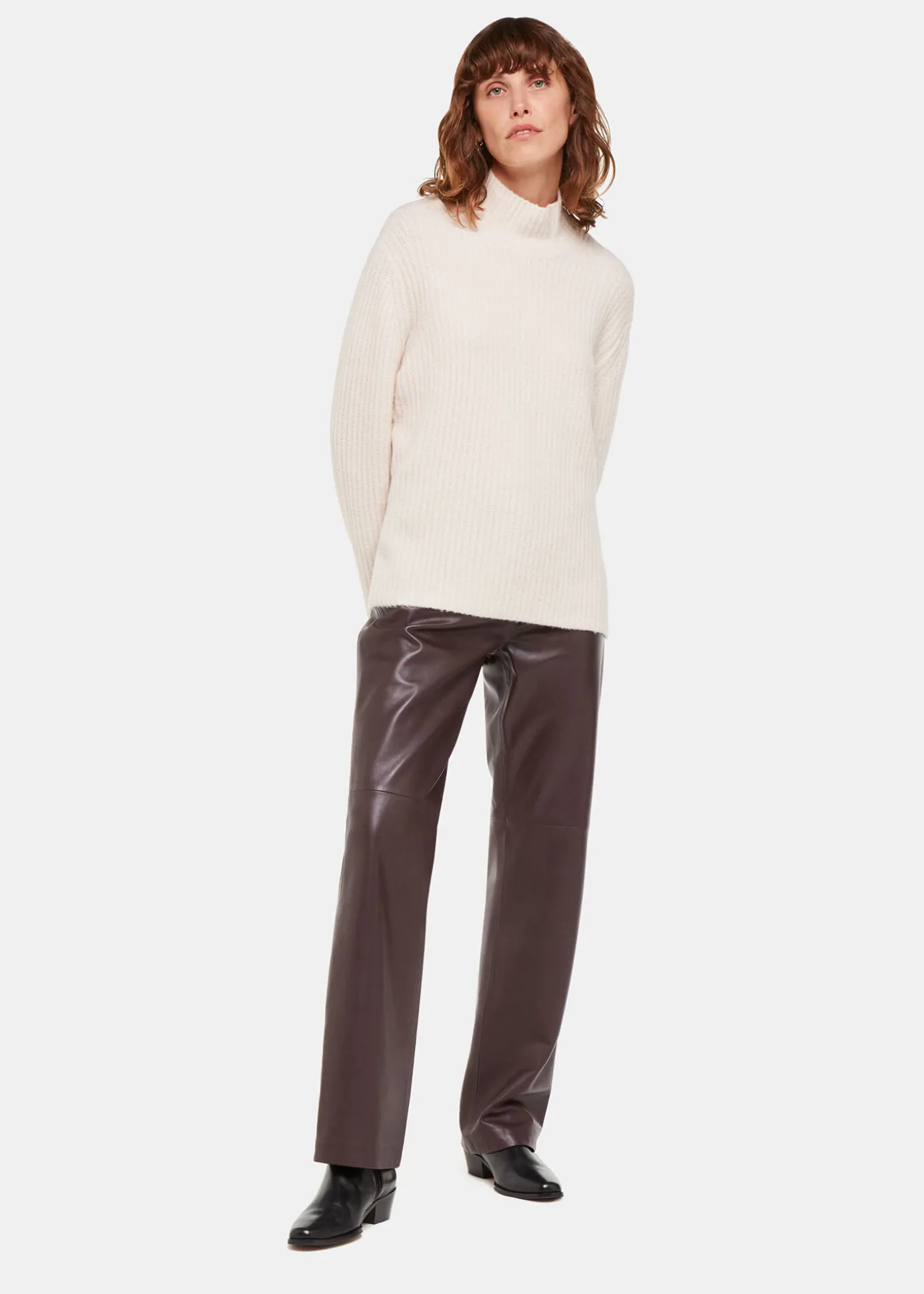 Chocolate Flat Front Leather Trousers