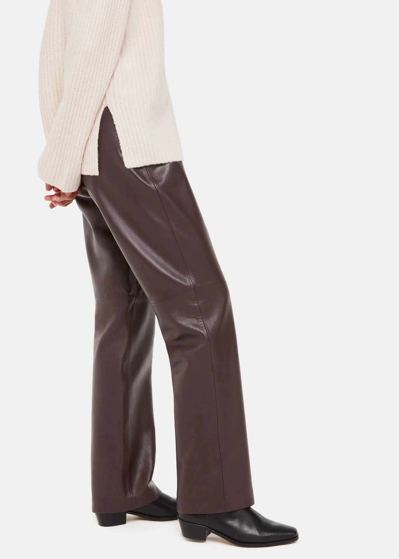 Chocolate Flat Front Leather Trousers