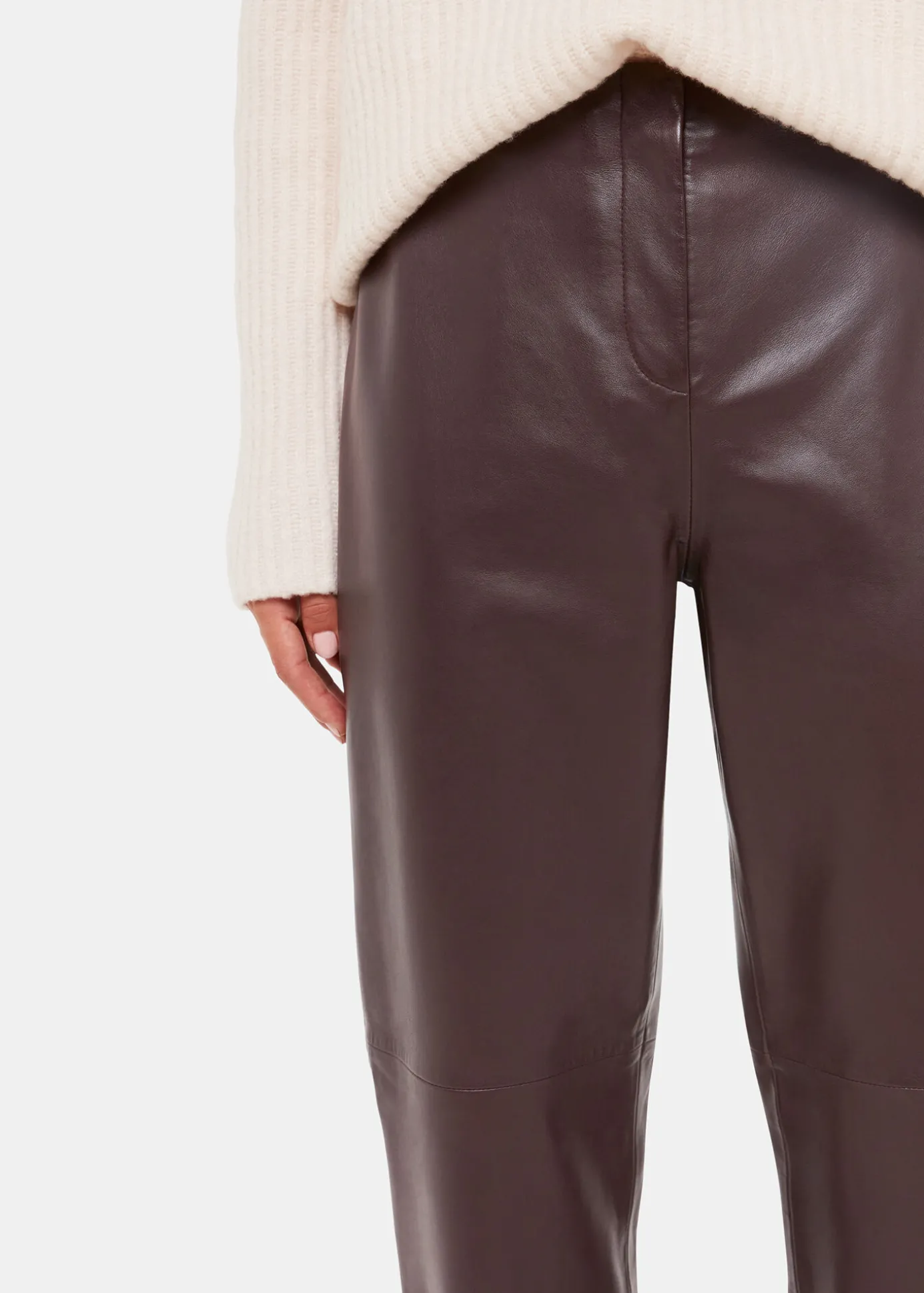 Chocolate Flat Front Leather Trousers
