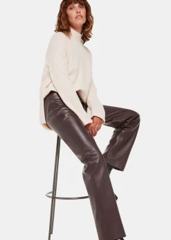 Chocolate Flat Front Leather Trousers