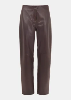 Chocolate Flat Front Leather Trousers