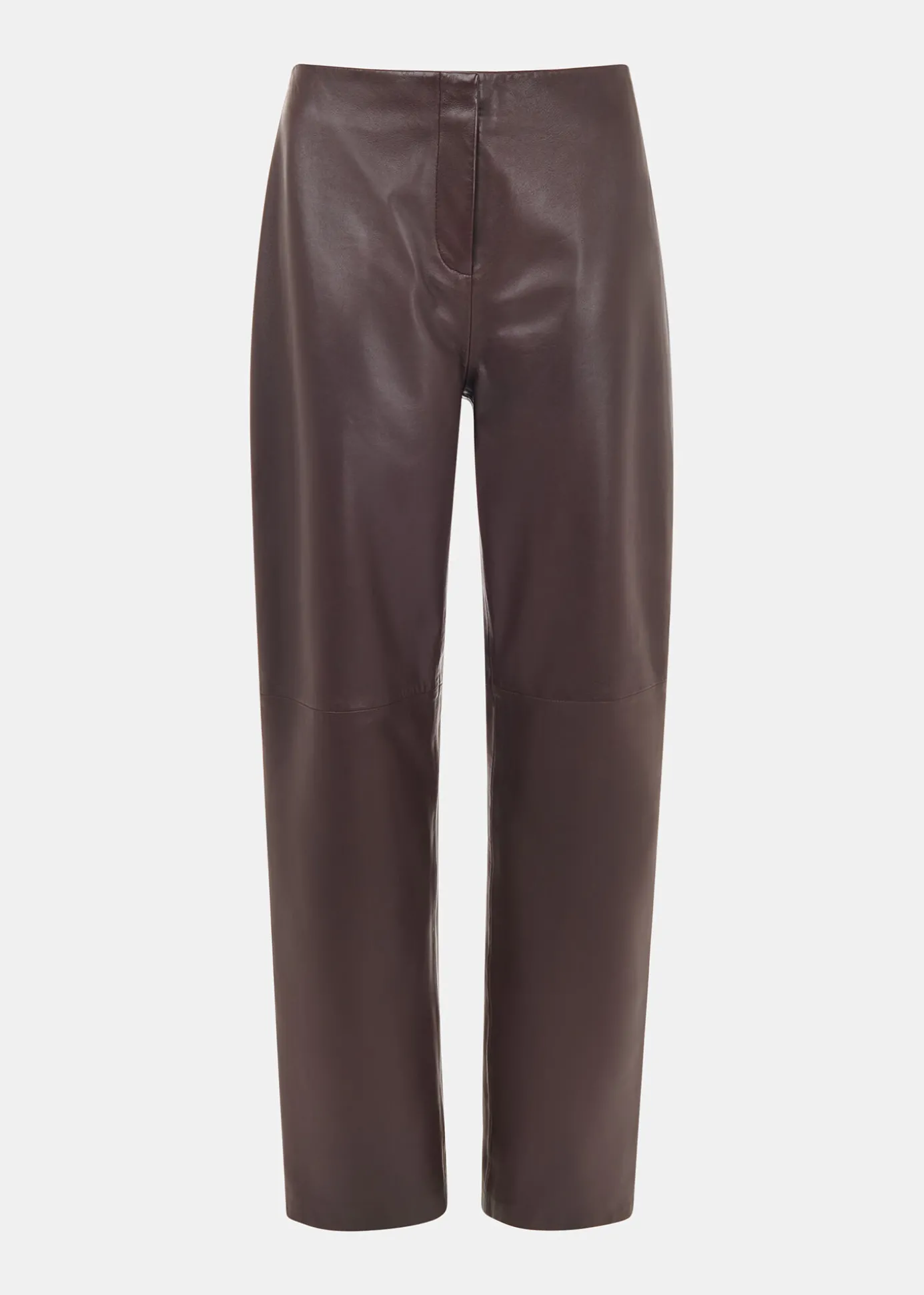 Chocolate Flat Front Leather Trousers