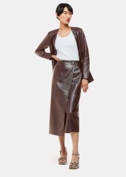 Chocolate Josie Wrap Leather Skirt