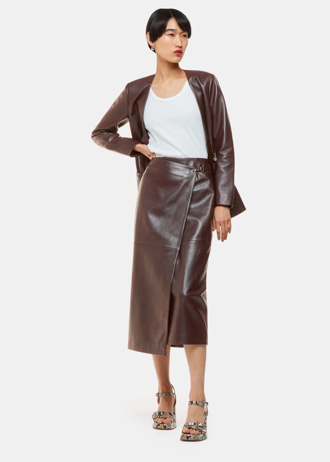 Chocolate Josie Wrap Leather Skirt