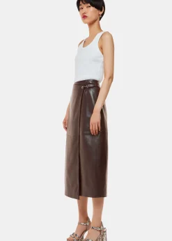 Chocolate Josie Wrap Leather Skirt