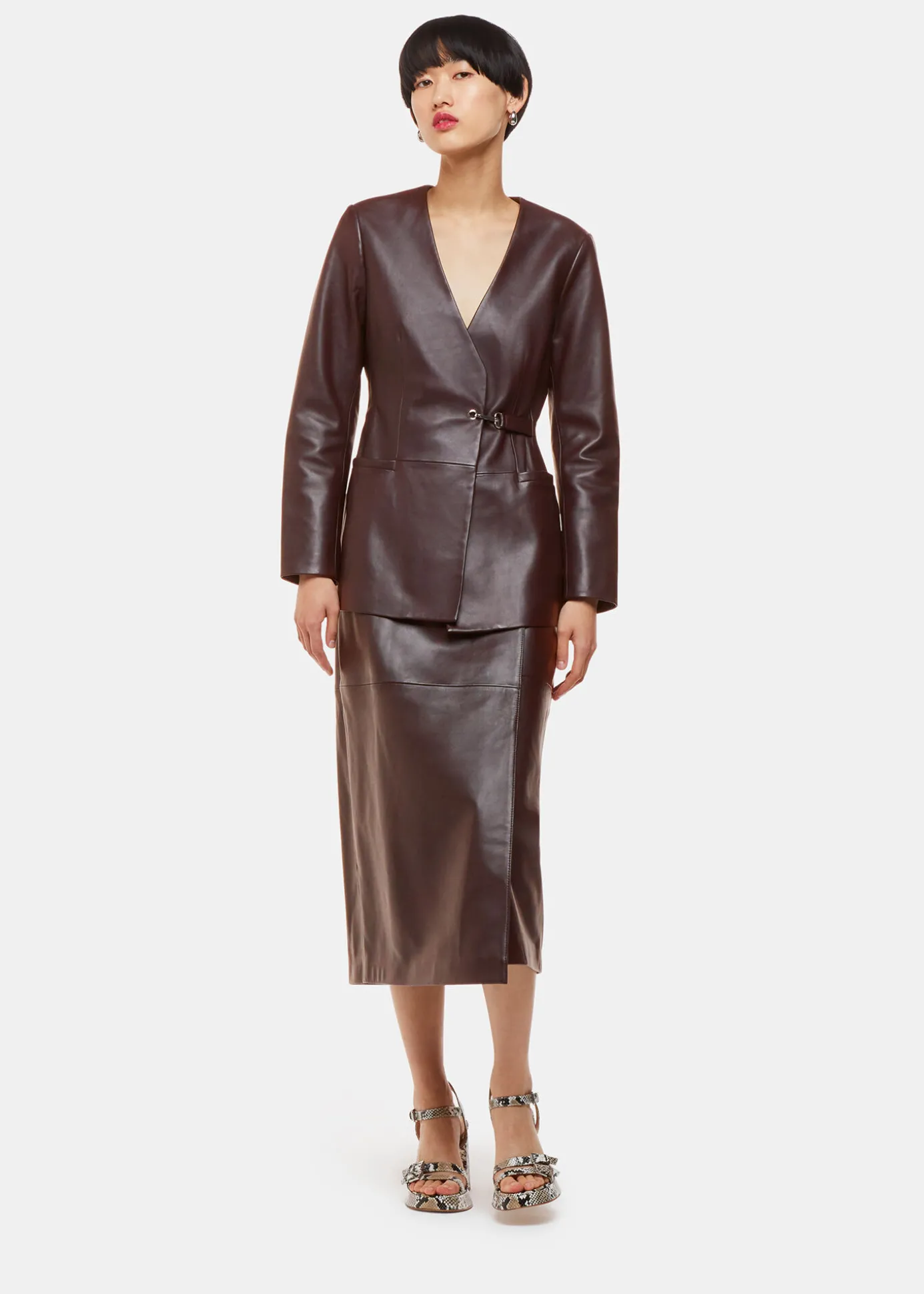 Chocolate Josie Wrap Leather Skirt