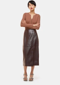 Chocolate Josie Wrap Leather Skirt