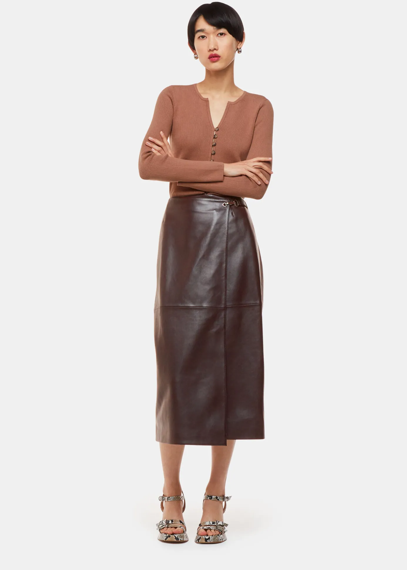 Chocolate Josie Wrap Leather Skirt