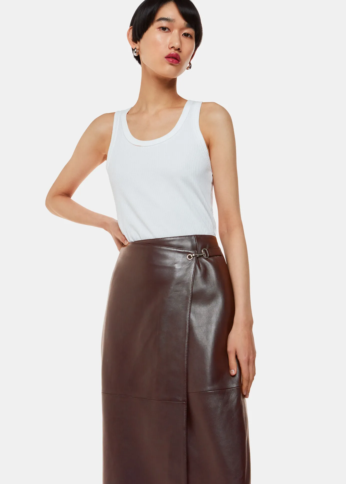 Chocolate Josie Wrap Leather Skirt