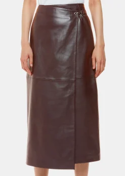 Chocolate Josie Wrap Leather Skirt