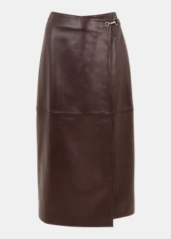 Chocolate Josie Wrap Leather Skirt