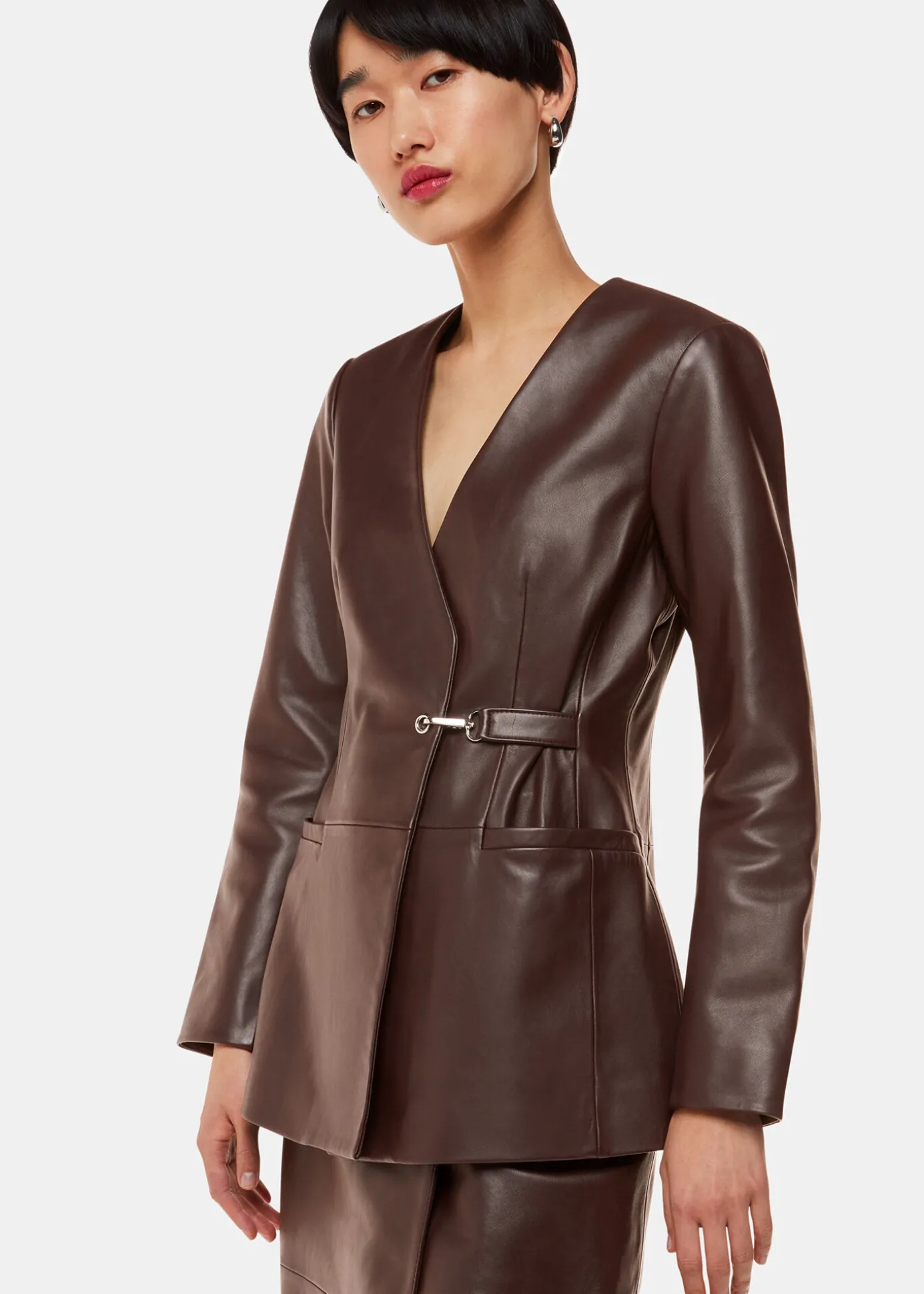 Chocolate Josie Wrap Leather Blazer