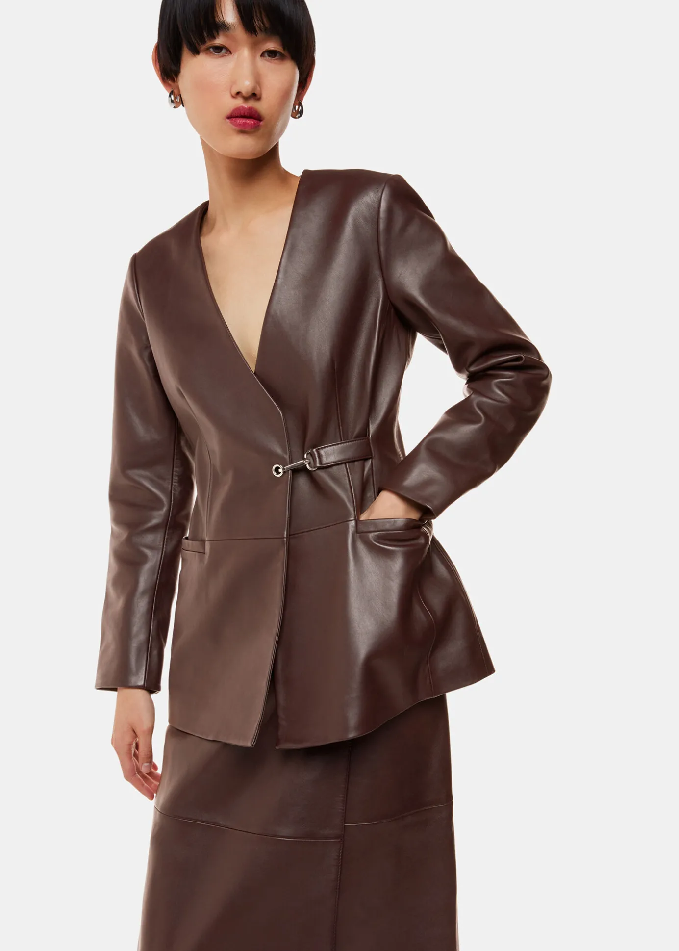 Chocolate Josie Wrap Leather Blazer